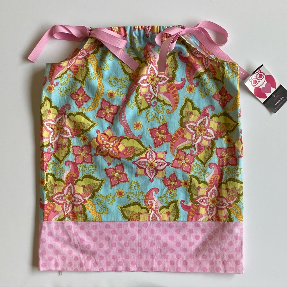 Girls Dress Size 2T Pillowcase New NWT Ribbon Ties Floral Pink Green Sundress